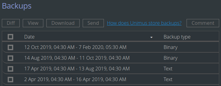 Unimus binary backup