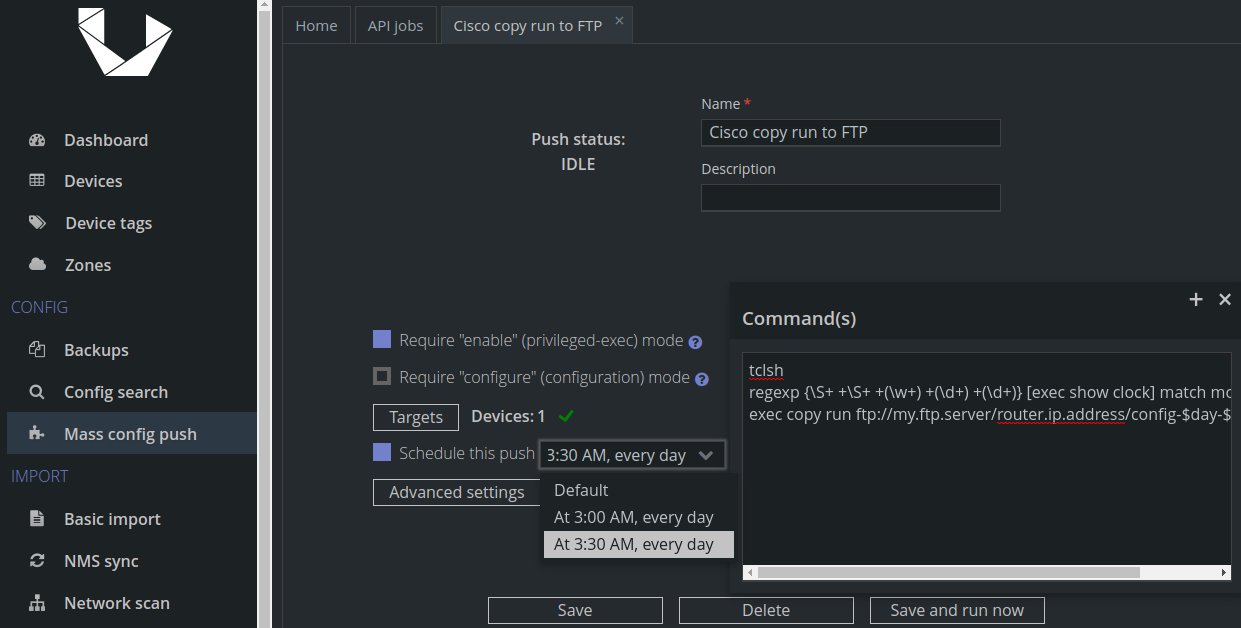 Backup of devices without CLI with Unimus