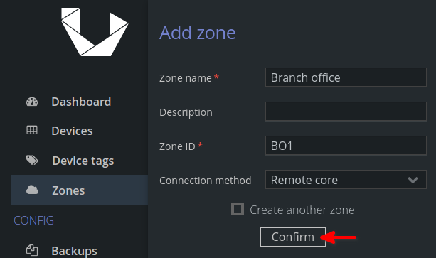 Screenshot for adding a Zone to Unimus