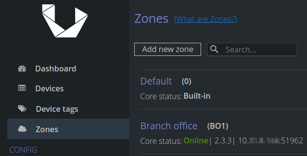 Unimus screenshot of Zone online