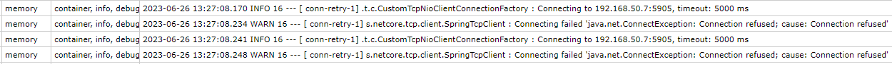 Log of connection error due to misconfigured port