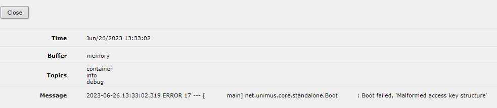 Log of malformed access key